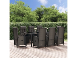 Juego de comedor de jardín de 9 piezas con cojines, mimbre sintético negro, DKD Home Decor