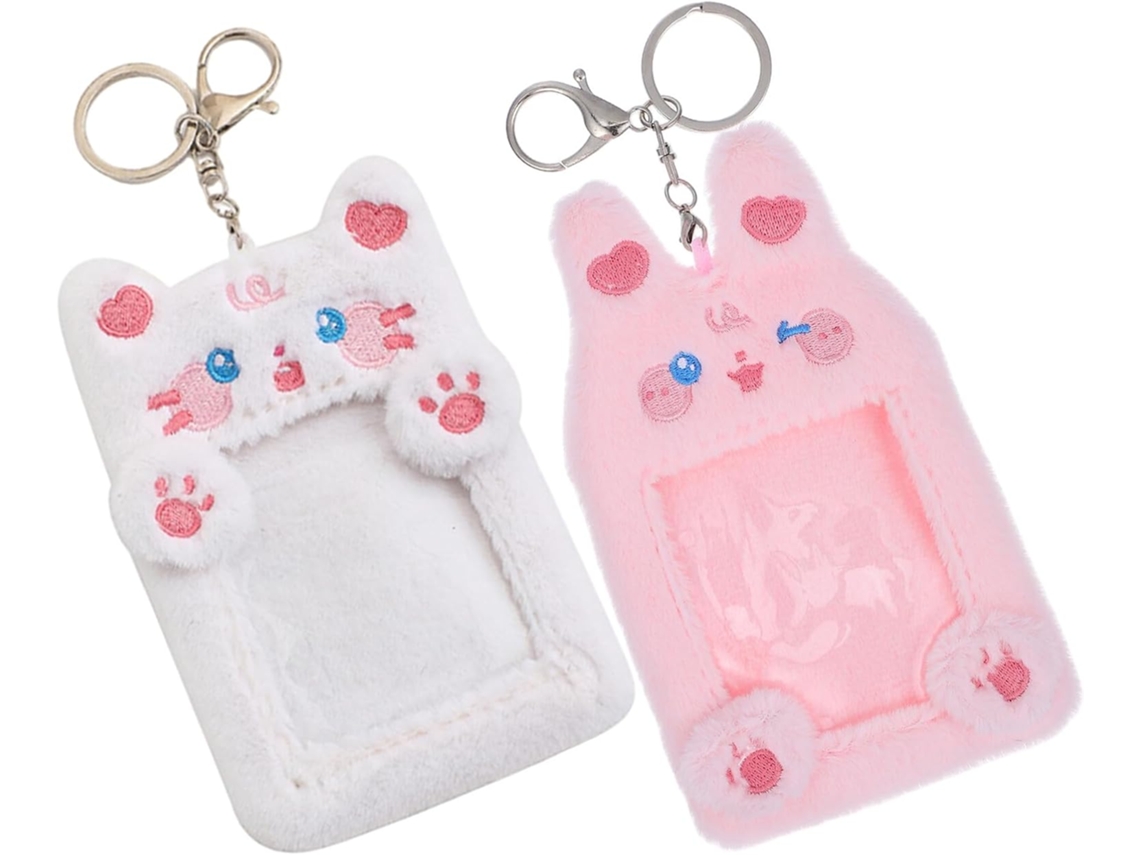 Juego De 2 Tarjeteros/llaveros De Peluche Suave Con Diseños De Gato Blanco Y Conejo Luminoso.