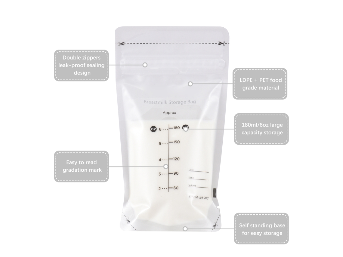 Bolsas Preesterilizadas De 180 Ml Para Almacenar Leche Materna, Libres De Bpa Y Con Doble Cierre, 50 Unidades.