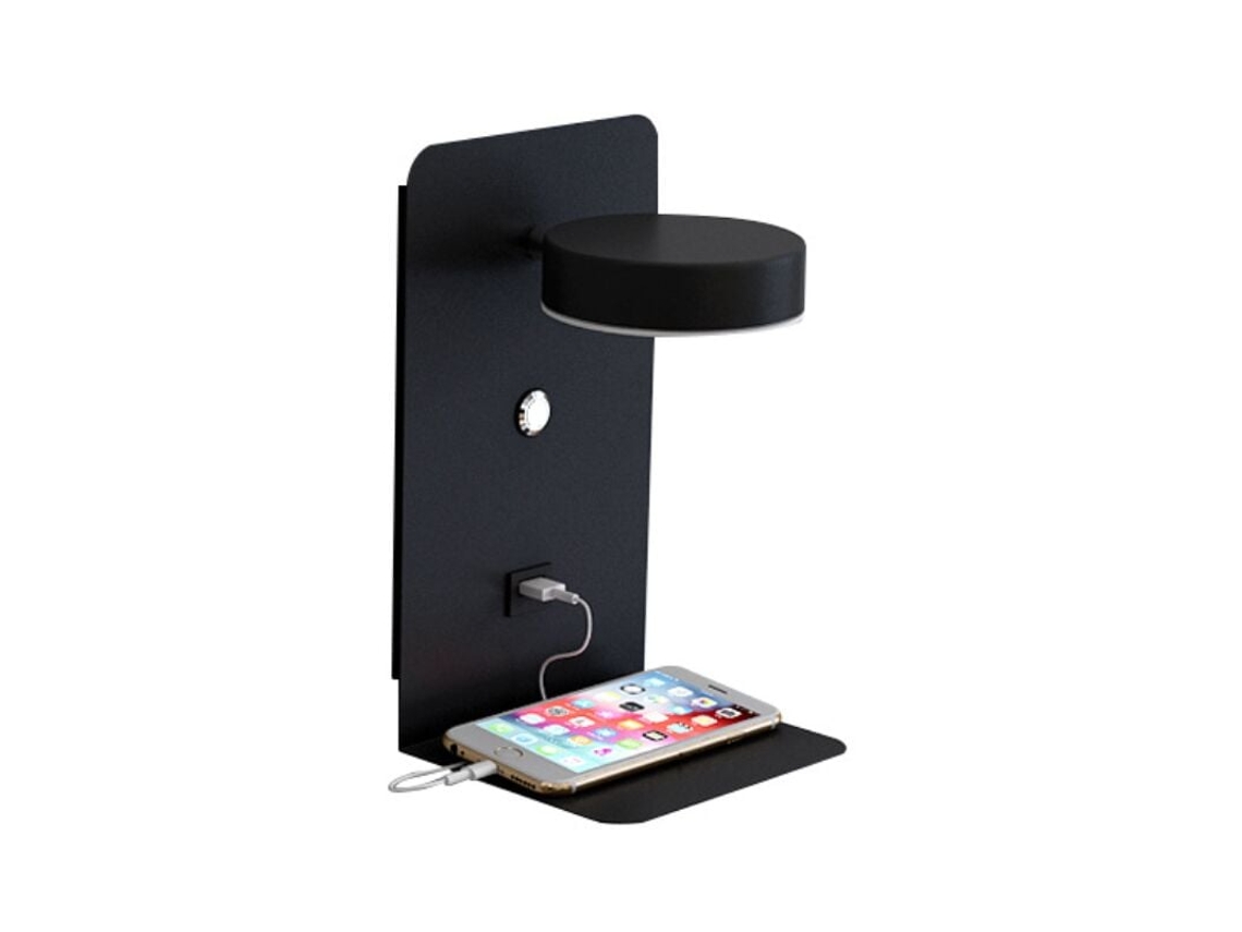  Lámpara de pared moderna con base y base, iluminación LED giratoria no reemplazable con puerto de carga USB para mesita de noche de dormitorio.