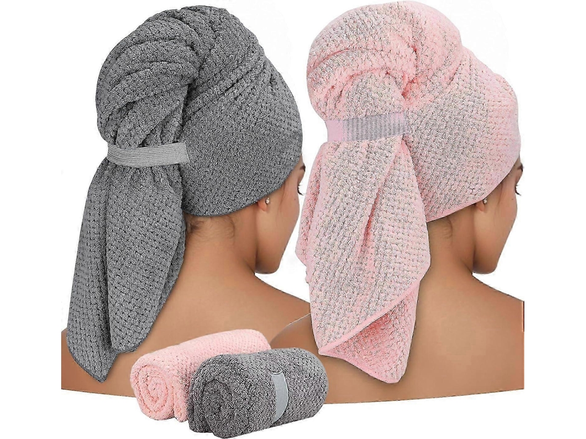 Juego de 2 toallas de microfibra para cabello largo, toalla turbante grande para niñas, toalla de secado rápido y súper absorbente de Rosewell
