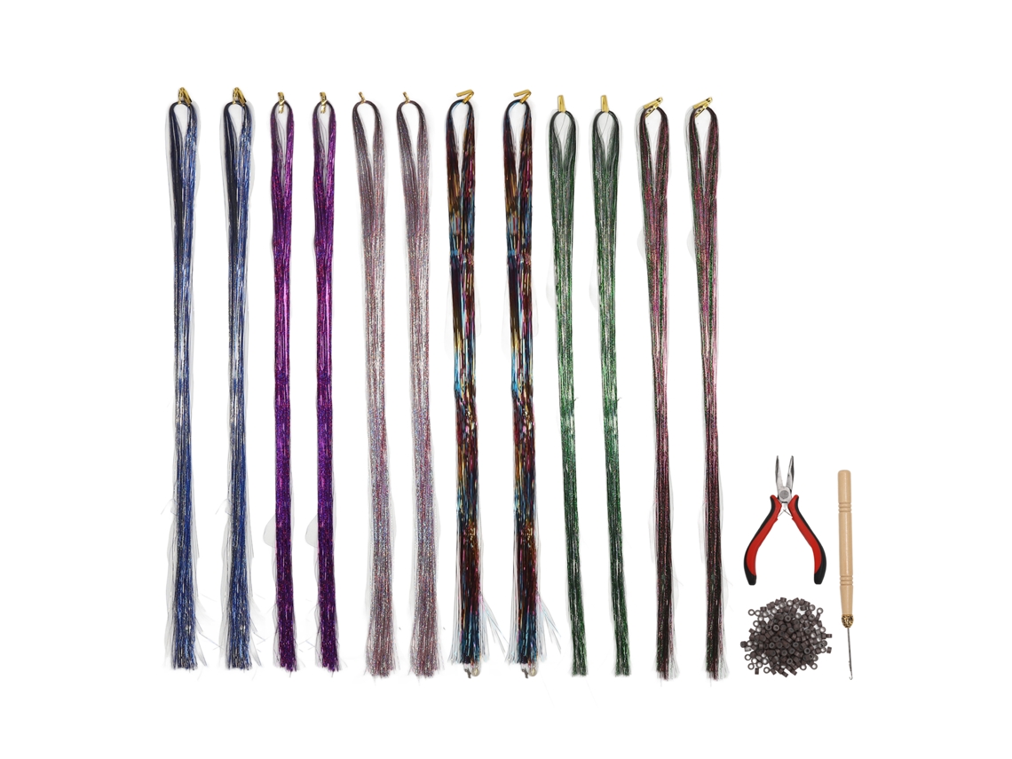 Kit De Tinsel Para Cabelo Com Ferramentas 12pcs Extensões De Cabelo Tinsel Colorido Brilhante Para Festa