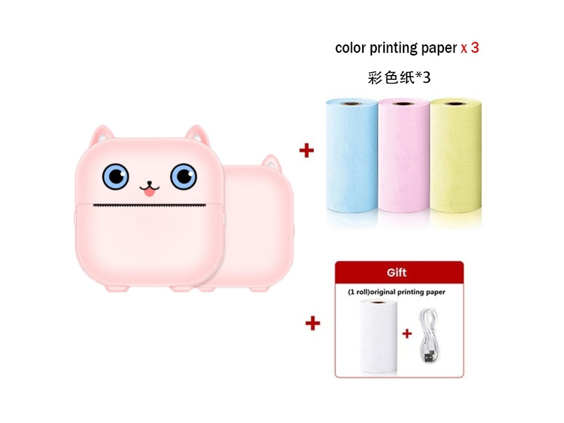 Impresora Térmica Inalámbrica Bluetooth Impresión De Etiquetas Sin Tinta Con 3 Rollos De Papel De Impresión A Color (Rosa) GERTIZ