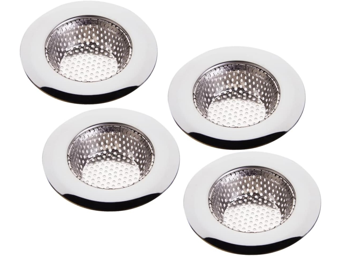 Juego de 4 filtros de desagüe de acero inoxidable para fregaderos pequeños, baños y cocinas. Evitan obstrucciones y la acumulación de cabello. Vayotoy