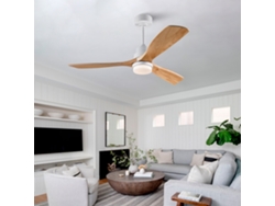 Ventilador De Techo 52'' Madera Natural Con Luz Regulable Y Motor Dc