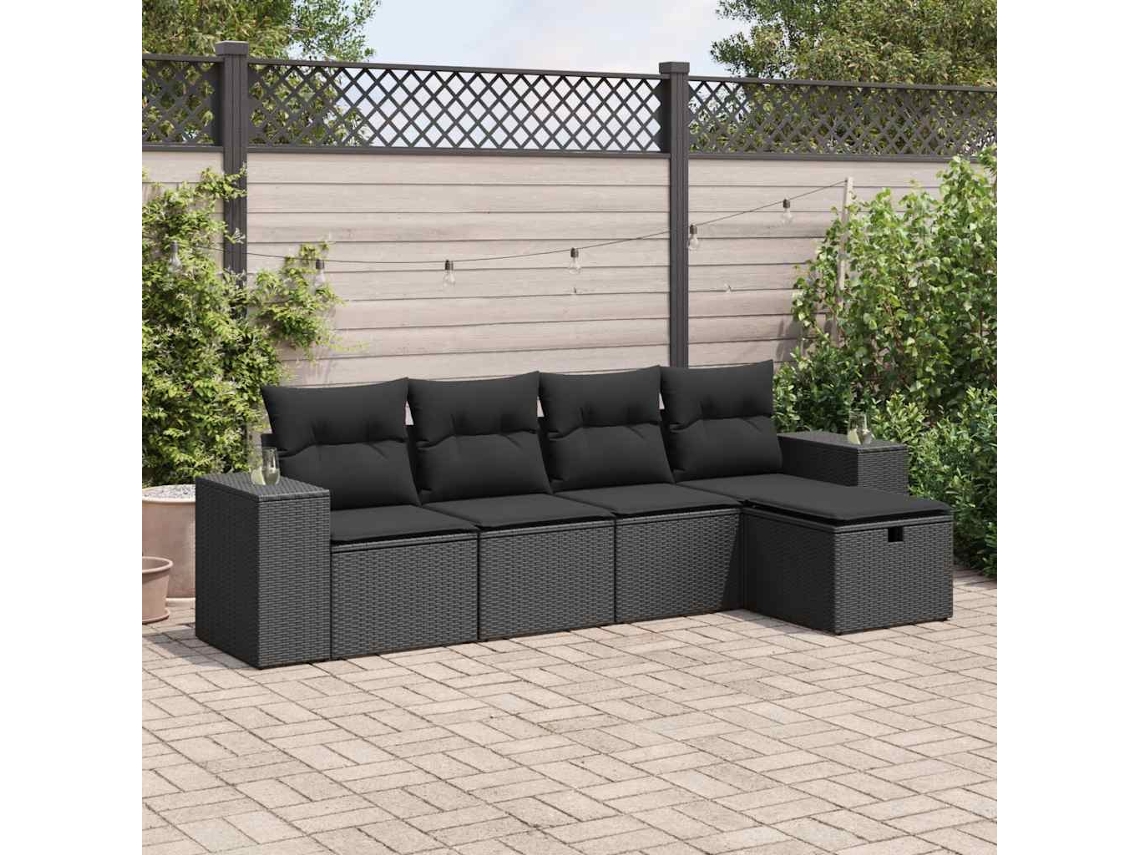 Set De Muebles De Jardín 5 Udsconjunto De Comedorconjunto De Descanso Y Cojines Ratán Sintético Negro Cfw965669