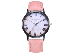 Reloj De Cuarzo Unisex Con Correa De Cuero Pu Moda Dial Redondo Numerales Romanos Rosa
