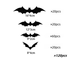 Pegatinas 3D de murciélago negro de PVC para Halloween, decoración aterradora para paredes y bares, 120 piezas Viewleaf