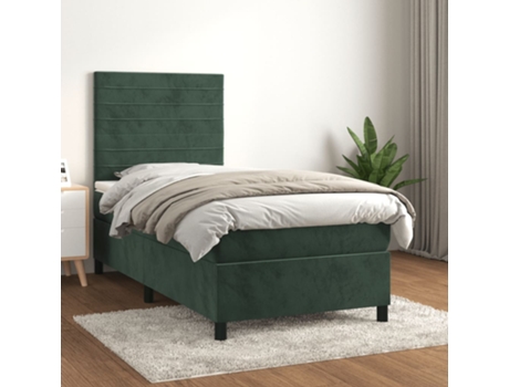 Cama con somier VIDAXL (Verde - Terciopelo - 203 x 90 x 128 cm)