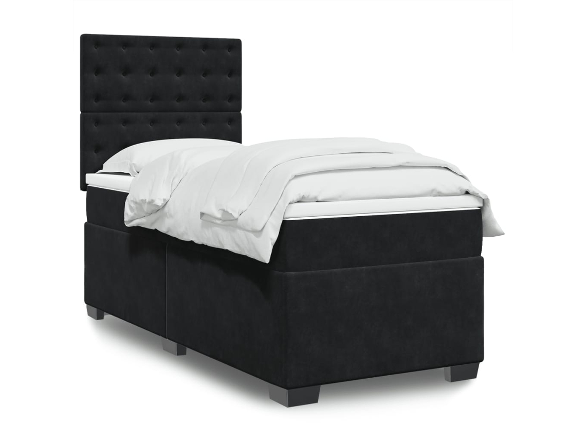 Cama Box Spring Con Colchón Terciopelo Negro 80x200 Cm