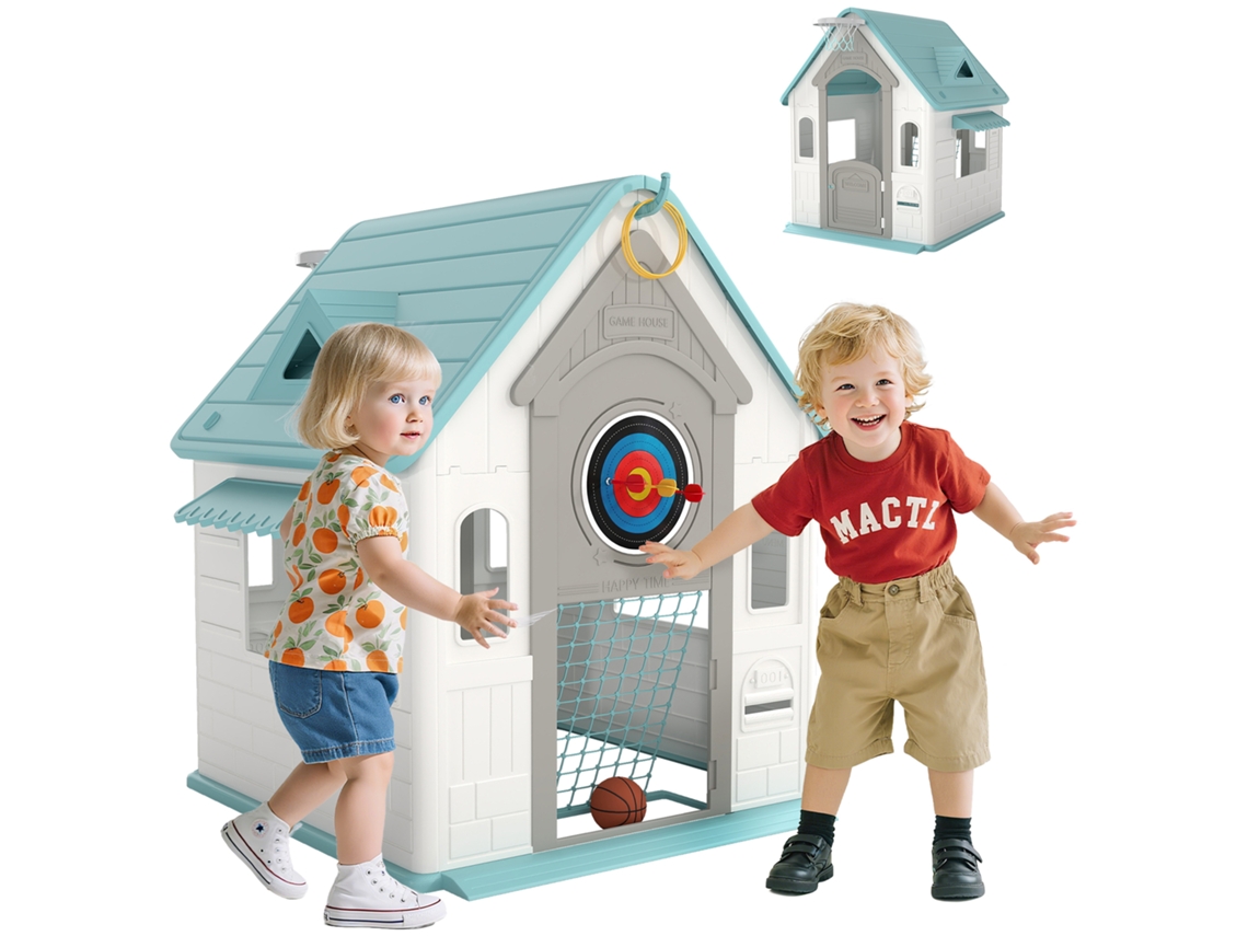 Casita De Juegos 5 En 1 Para Niños (a Partir De 2 Años) Con Baloncesto, Fútbol Y Dardos, Color Beige.
