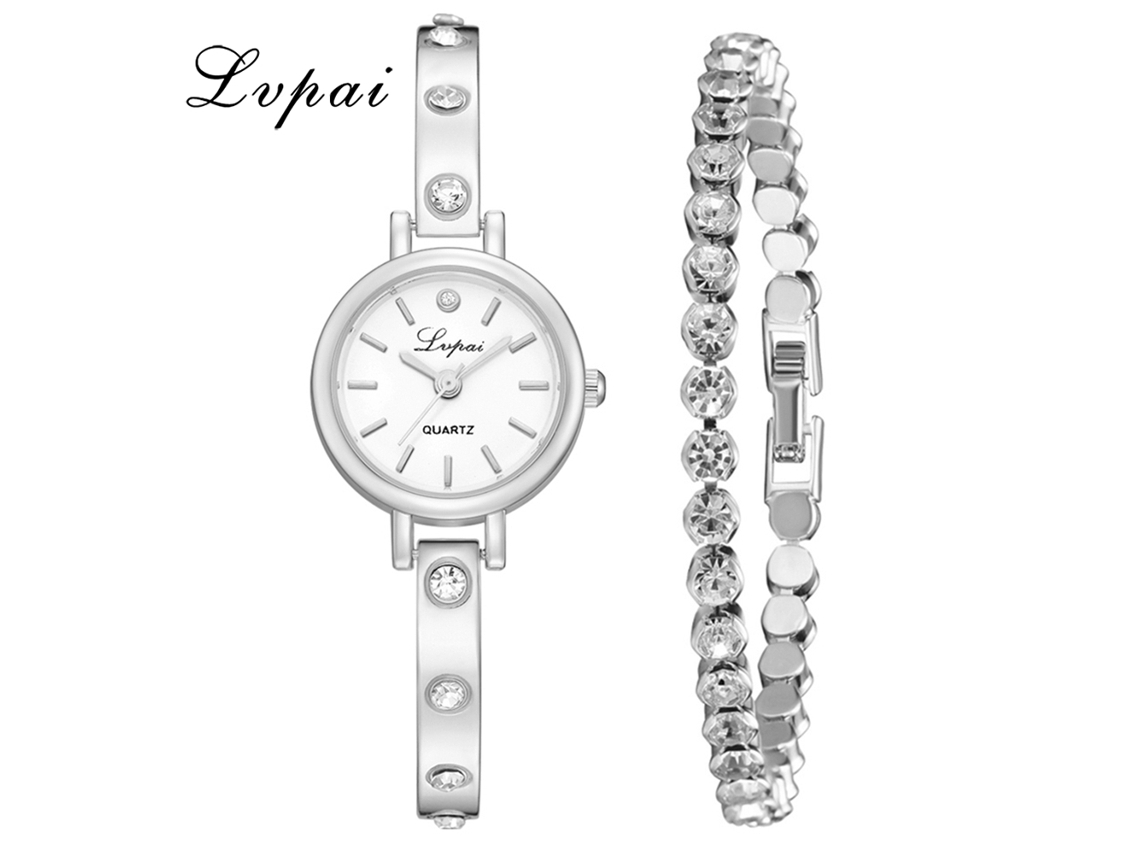Reloj De Cuarzo Ivpai Para Mujer Con Brazalete De Aleación Y Diamantes De Imitación (blanco Y Plateado)