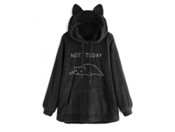Sudadera Extragrande Para Mujer Con Orejas De Gato, Invierno, Reversible, Peluda, Bordada, Negra Fnw L