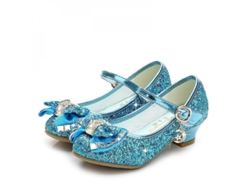 2026-zapatos De Cuero Para Niñas Princesa Con Brillo Tacón Alto Nudo De Mariposa Tallas 26-29 Veintiocho Azul