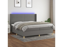 Cama Box Spring Colchón Y Luces Led Tela Gris Claro 200x200 Cm