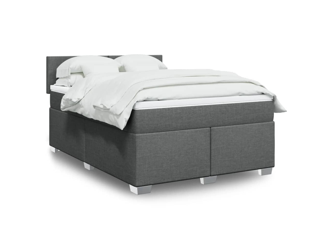 Cama Box Spring Con Colchón Tela Gris Oscuro 140x200 Cm