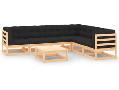 Conjunto 7 de muebles de jardín VIDAXL y cojines madera maciza pino