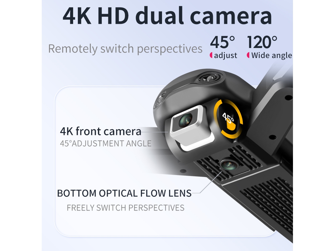 Dron plegable V12 con cámara dual 4K (3 baterías - Duración de la batería: 18 min - Negro) YIZHOOD