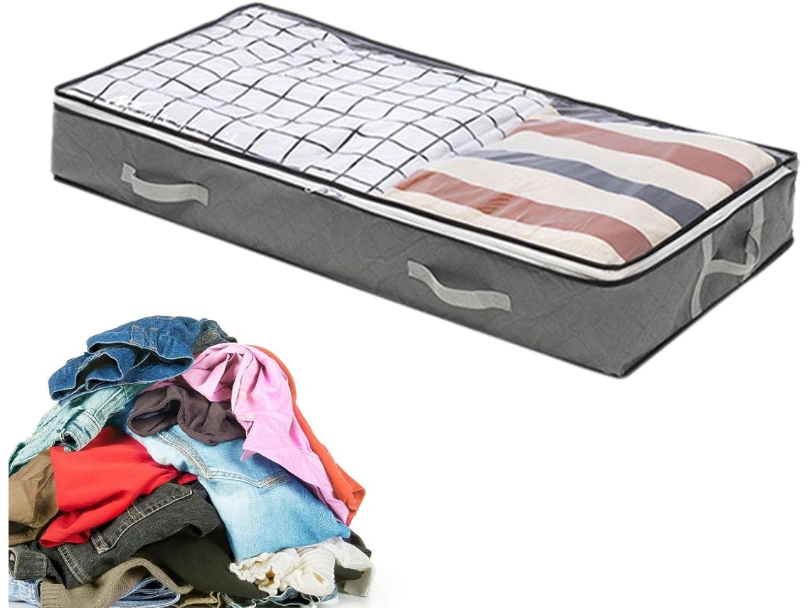 Armario Bajo La Cama De 80 Litros Con Ventana Transparente Y 4 Asas Reforzadas Para La Ropa.