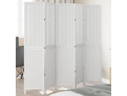 Biombo Separador De 5 Paneles Madera Maciza Paulownia Blanco