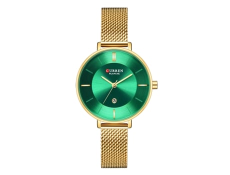 Relojes de Mujer Calendario Cinturón de Malla Reloj de Pulsera para Mujer Reloj Impermeable para Mujer-Concha Dorada Verde LUUCOZK