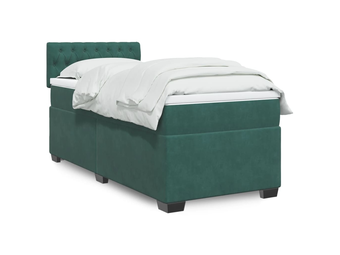 Cama Box Spring Con Colchón Terciopelo Verde Oscuro 90x190 Cm