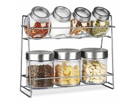 Pack de 7 Tarros de Cristal con Tapa Hermetica y Soporte Metálico TIENDA EURASIA