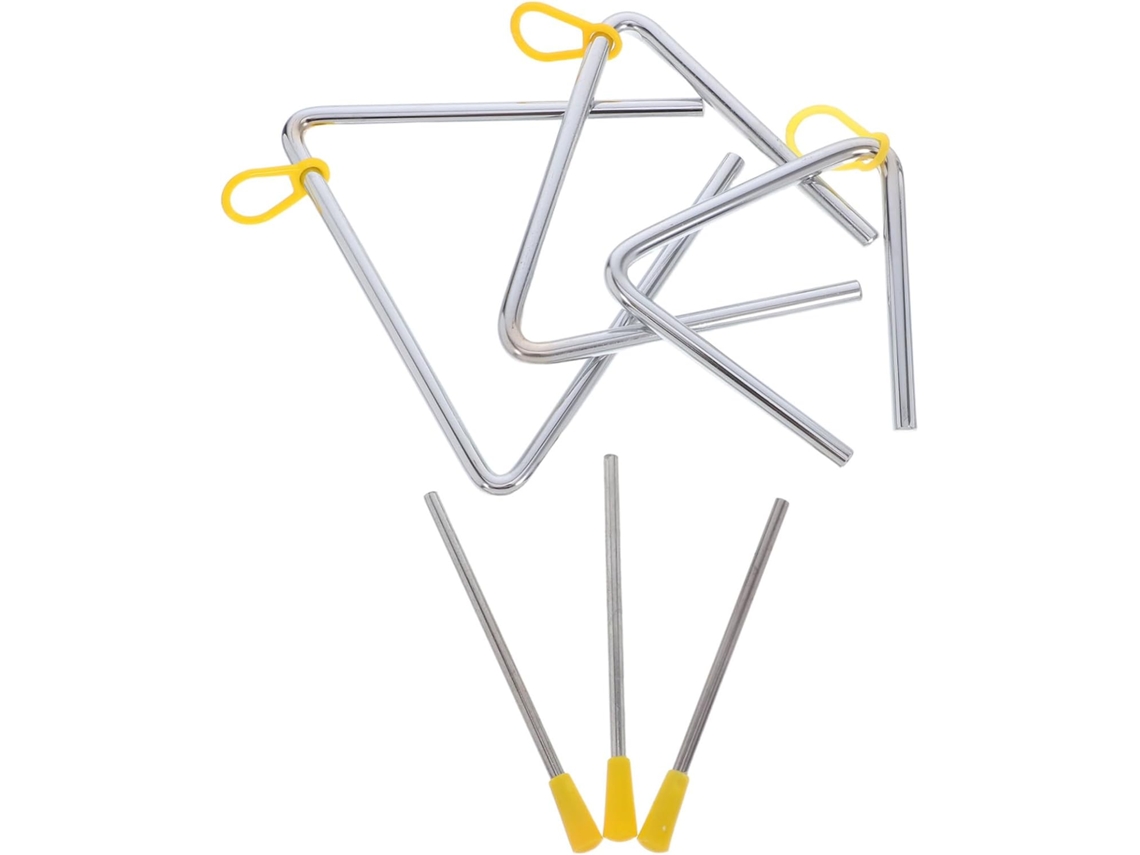 Juego de triángulos musicales de acero de 3 piezas con baquetas.