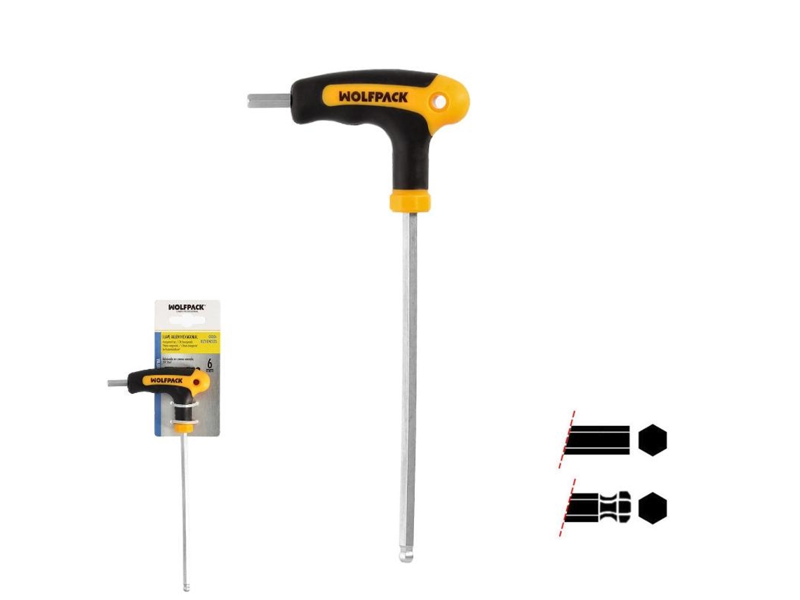 Llave allen con bola mango forma t 6,0 mm. con colgador