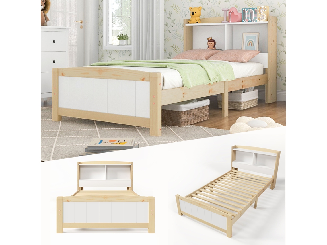 Cama Individual De Madera Maciza Cama Cabecero De Almacenamiento,90 X 200 Cm ,cama Infantil Cama Juvenilsin Colchón Ni Cajones