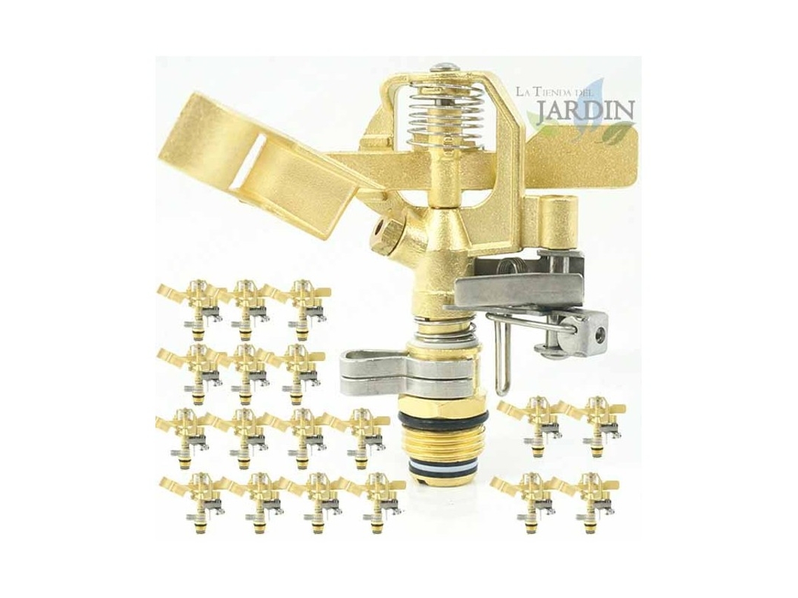 Aspersor de Riego Laton 1/2'' Ajustable Alcance 10-15 M Caudal 9 a 20 Litros/Minuto Pack 25 SUINGA