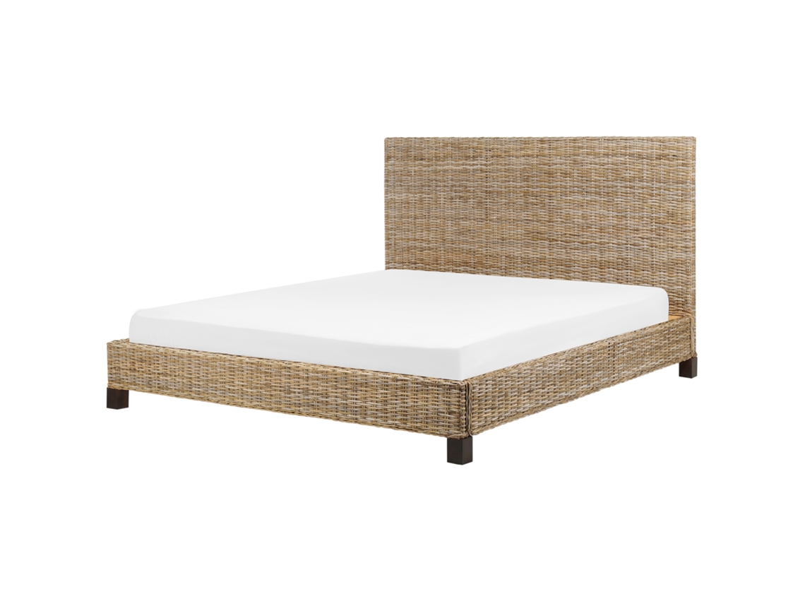 Cama con somier BELIANI Salbris de Ratán Natural 192x213x120