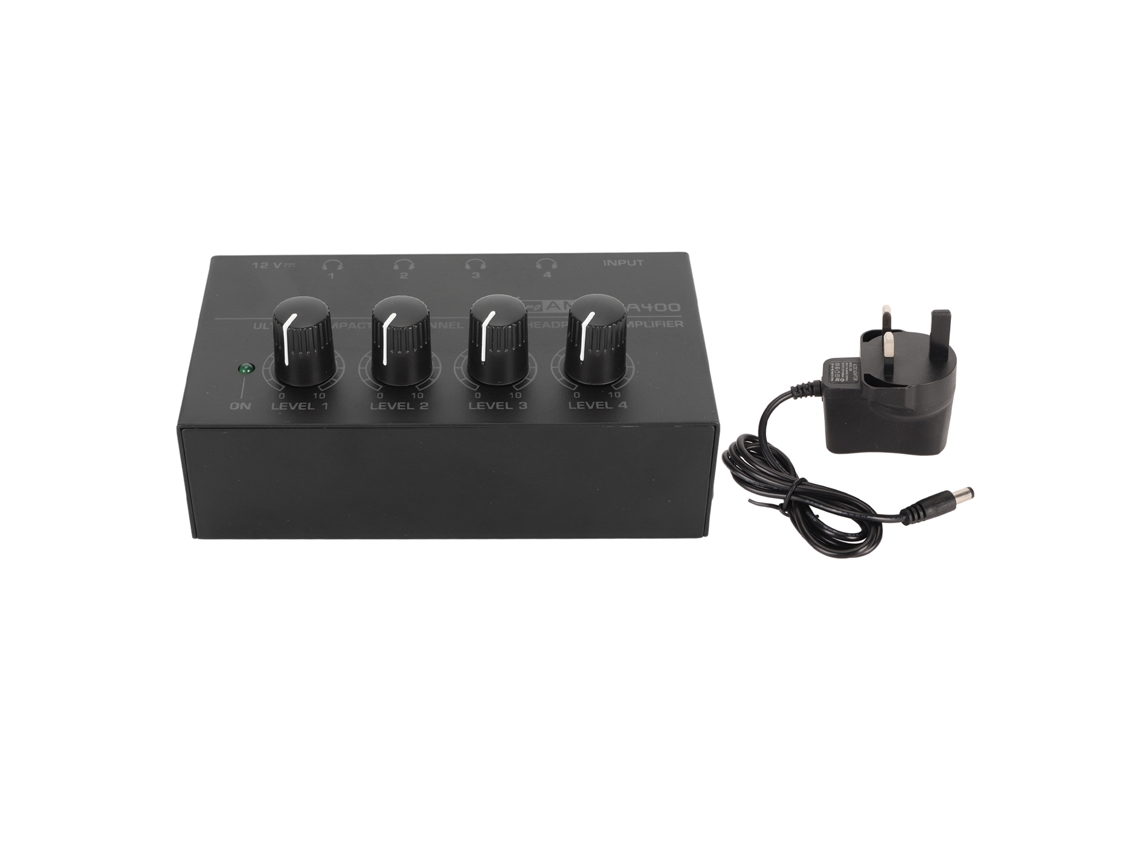 Amplificador De Auriculares Estéreo De 4 Canales Con Control De Volumen Independiente, Ruido Ultrabajo, Enchufe Británico.