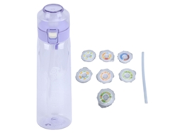Botella De Agua Aromática 650ml Con 7 Cápsulas De Sabor, Taza Con Pajita Para Gimnasio Hogar Viajes, Transparente Morado