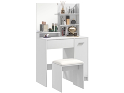Tocador Con Espejo, Cajón Y Estantes, Blanco Y Beige.
