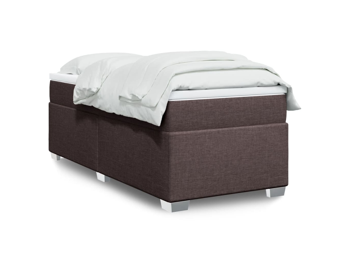 Cama Box Spring Con Colchón Tela Marrón Oscuro 90x190 Cm