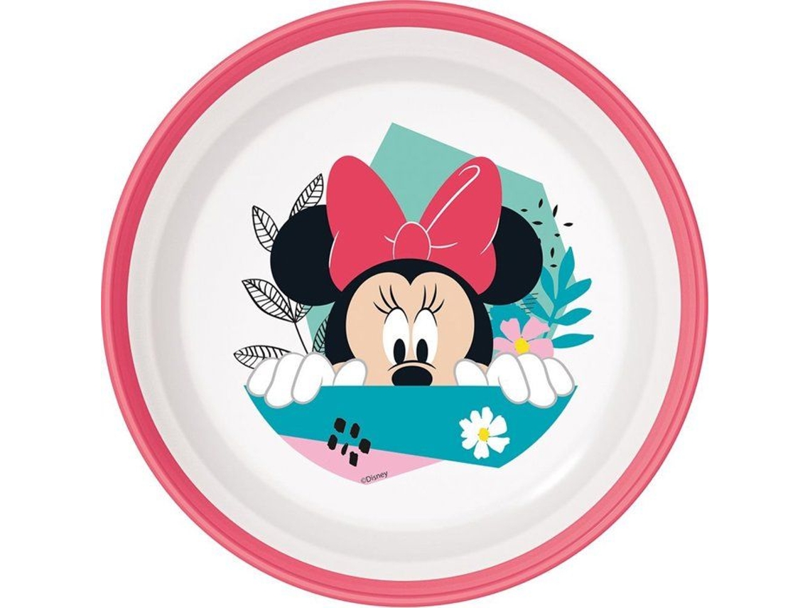 Plato culinario Tataway Bol de plástico rosa y blanco de Disney Minnie para niñas con base antideslizante