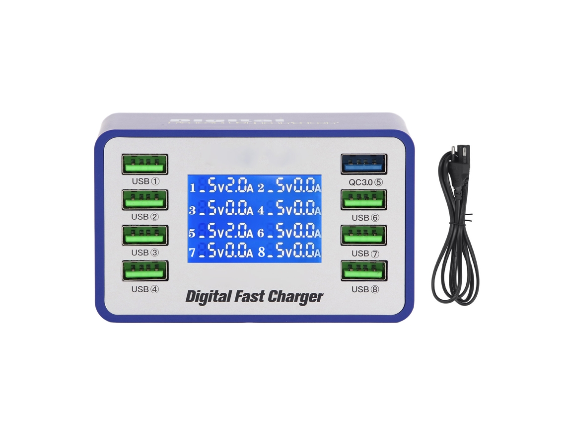 Cargador Usb Con 8 Puertos Qc3.0, Pantalla Digital, 50 W, Tecnología De Detección Automática Y Protección Multifuncional.