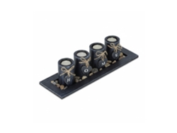 Relaxdays Portavelas Con Bandeja Y Piedras Decorativas, 39,5 Cm Largo, Centro Mesa Salón, Candeleros «home», Negro