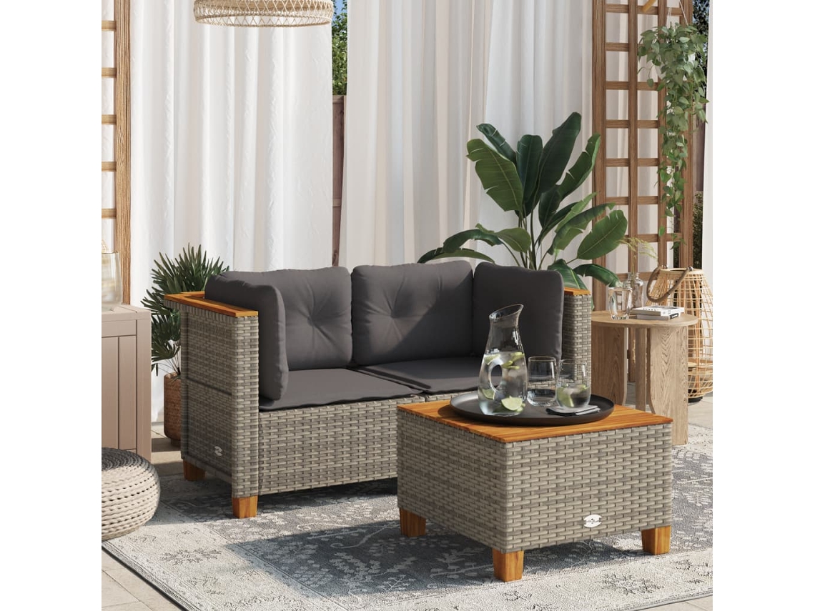 Sofás esquineros de jardín de 2 piezas con cojines DKD Home Decor, ratán gris