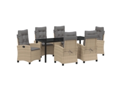 Conjunto de comedor de jardín Vidaxl de 7 plazas con cojines en ratán beige
