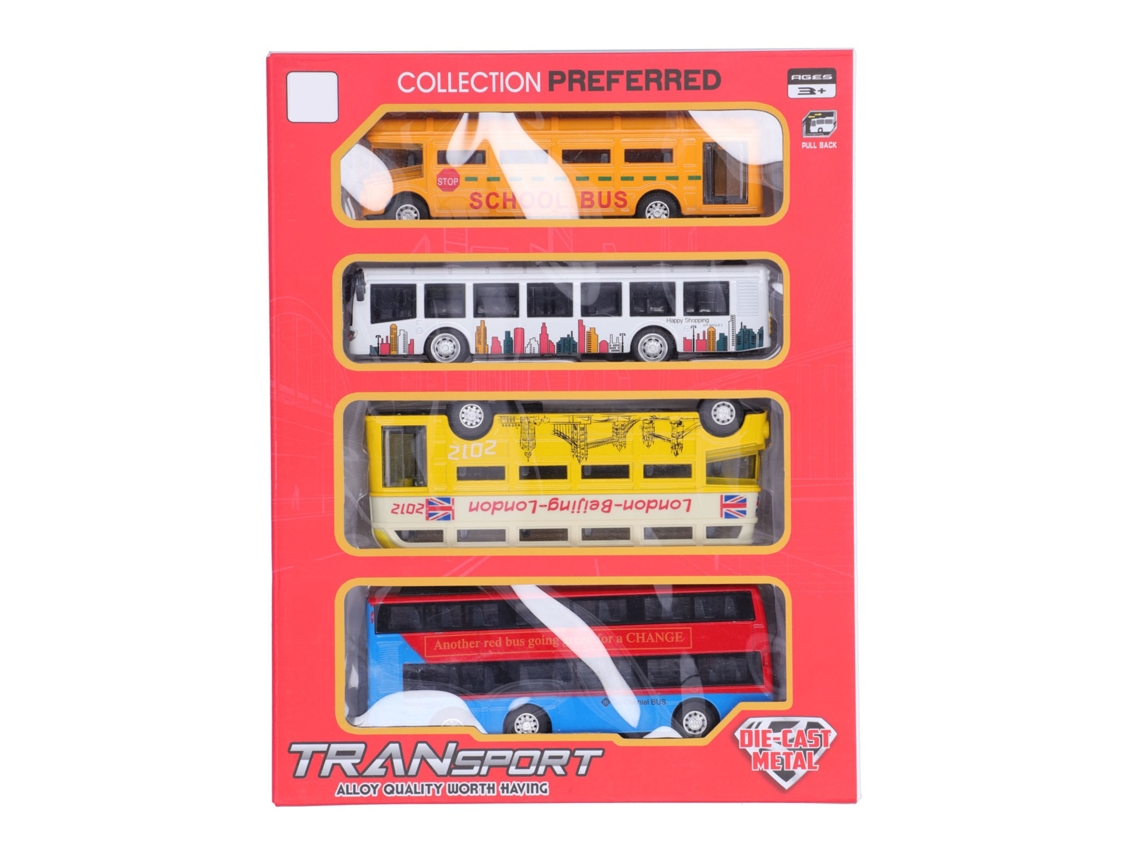 Walshlxq-set De 4 Autos De Autobús De Aleación, Juguetes De Vehículos De Tracción Hacia Atrás, Educativos Para Niños