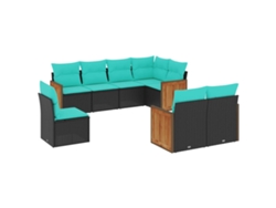 Conjunto de sofá de jardín de 9 piezas con cojines, ratán marrón. EXCLUSIVO DE MAISON.