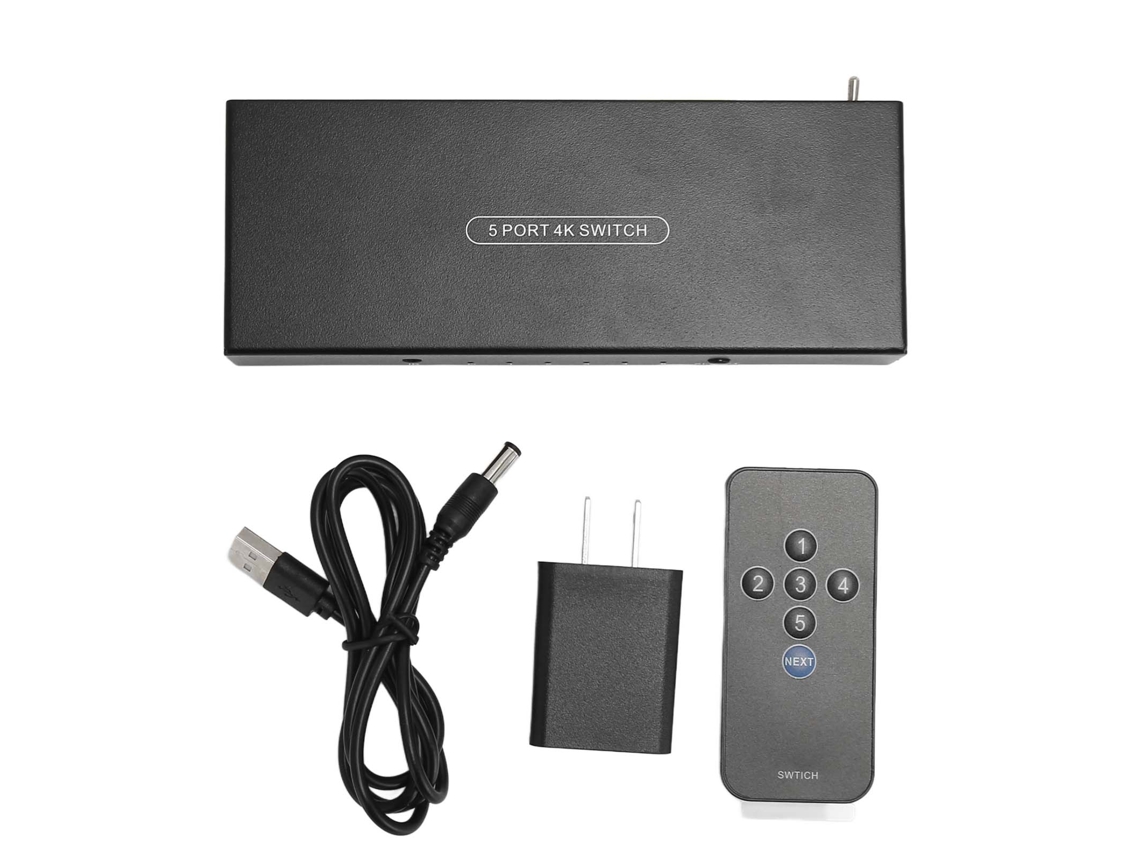 Comutador De Interface Multimídia Hd 5 Portas 4k 60hz 5 Em 1 Saída Hdr Som Surround 7.1 Controle Remoto Us Plug