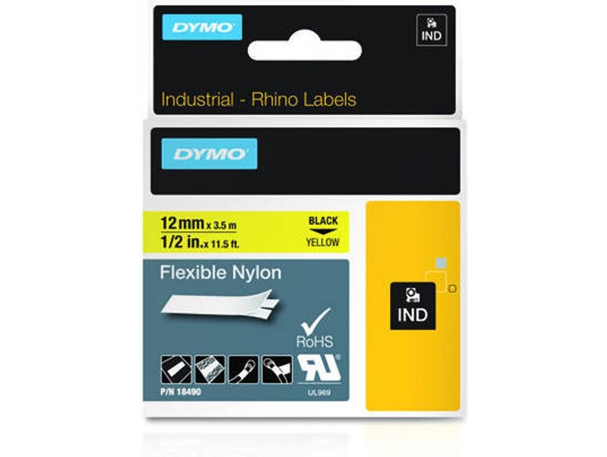 Cinta Laminada DYMO 18490 Negro sobre Amarillo