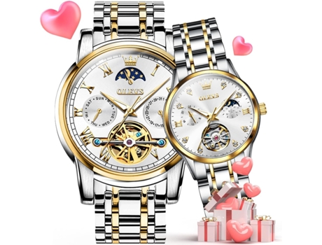 VEANXIN Juego de relojes para parejas Reloj mecánico automático a juego(esfera blanca)