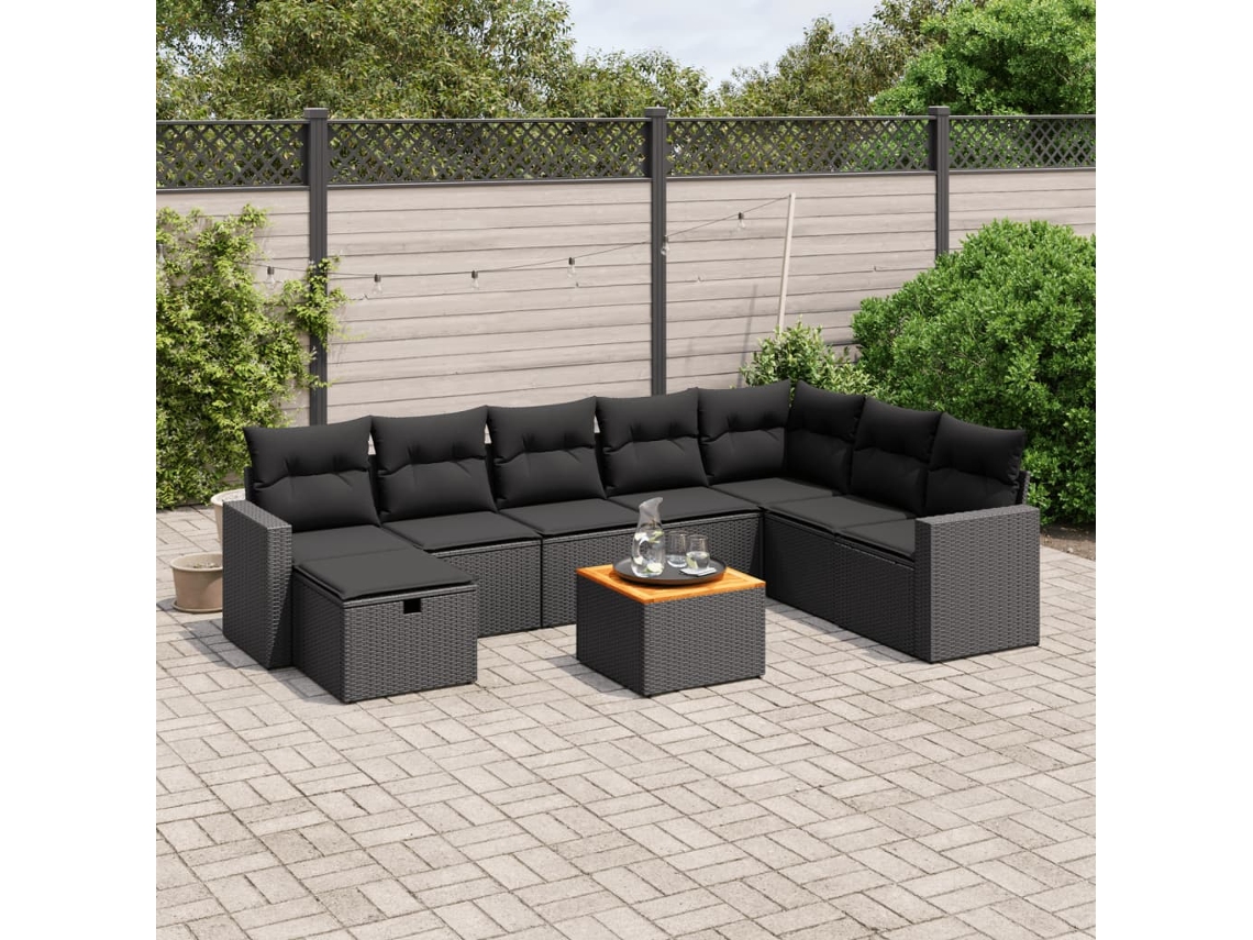 Conjunto de sofás de jardín de 9 piezas DKD Home Decor con cojines de mimbre negros