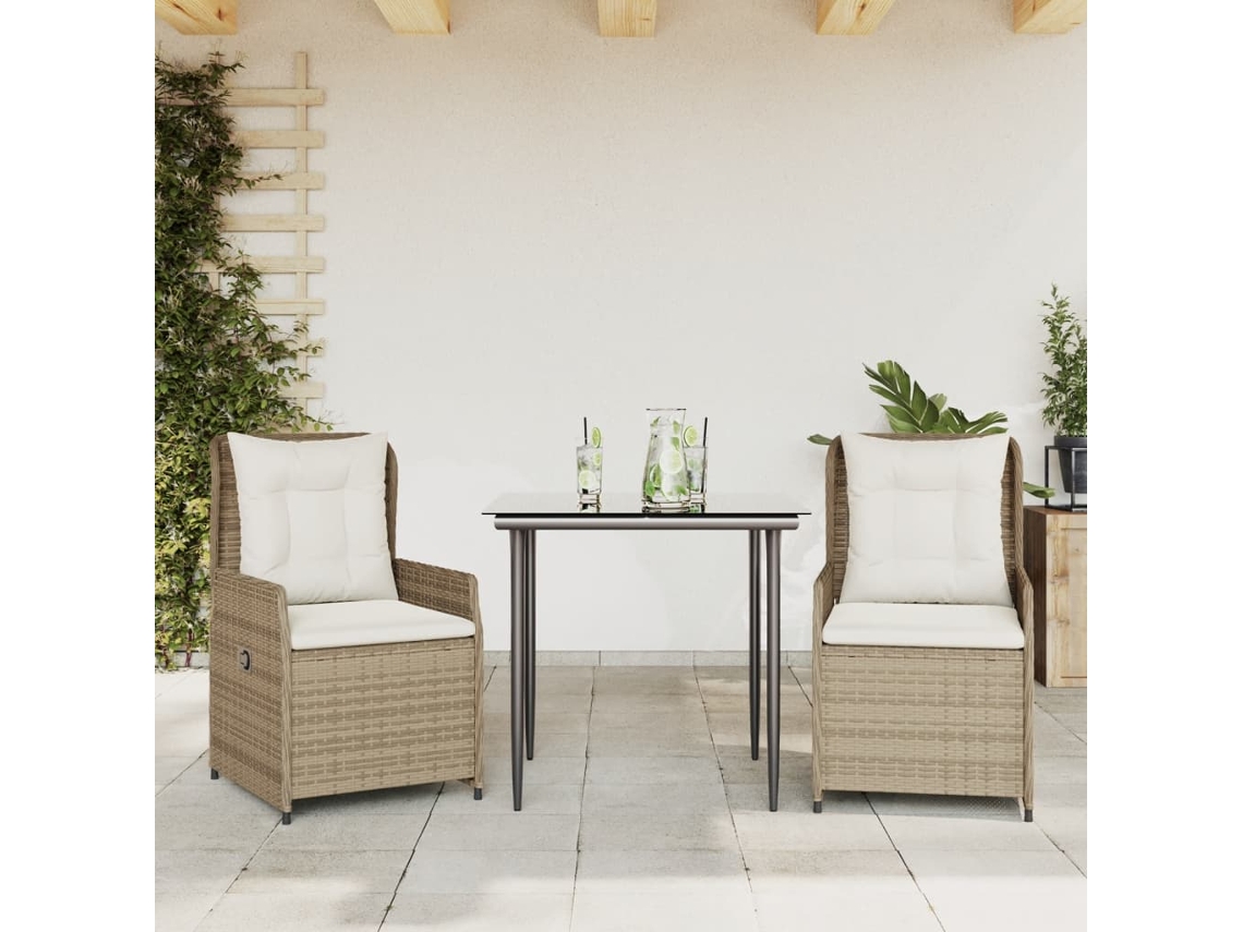 Juego de comedor de jardín de 3 piezas con cojines de mimbre beige de DKD Home Decor