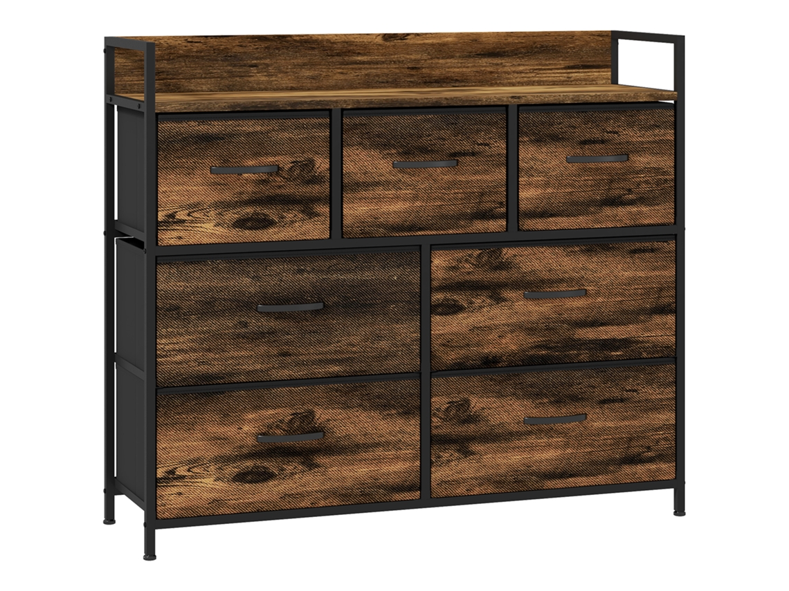Cómoda 7 Cajones Tela Acero 98x29x85cm Marrón Negro