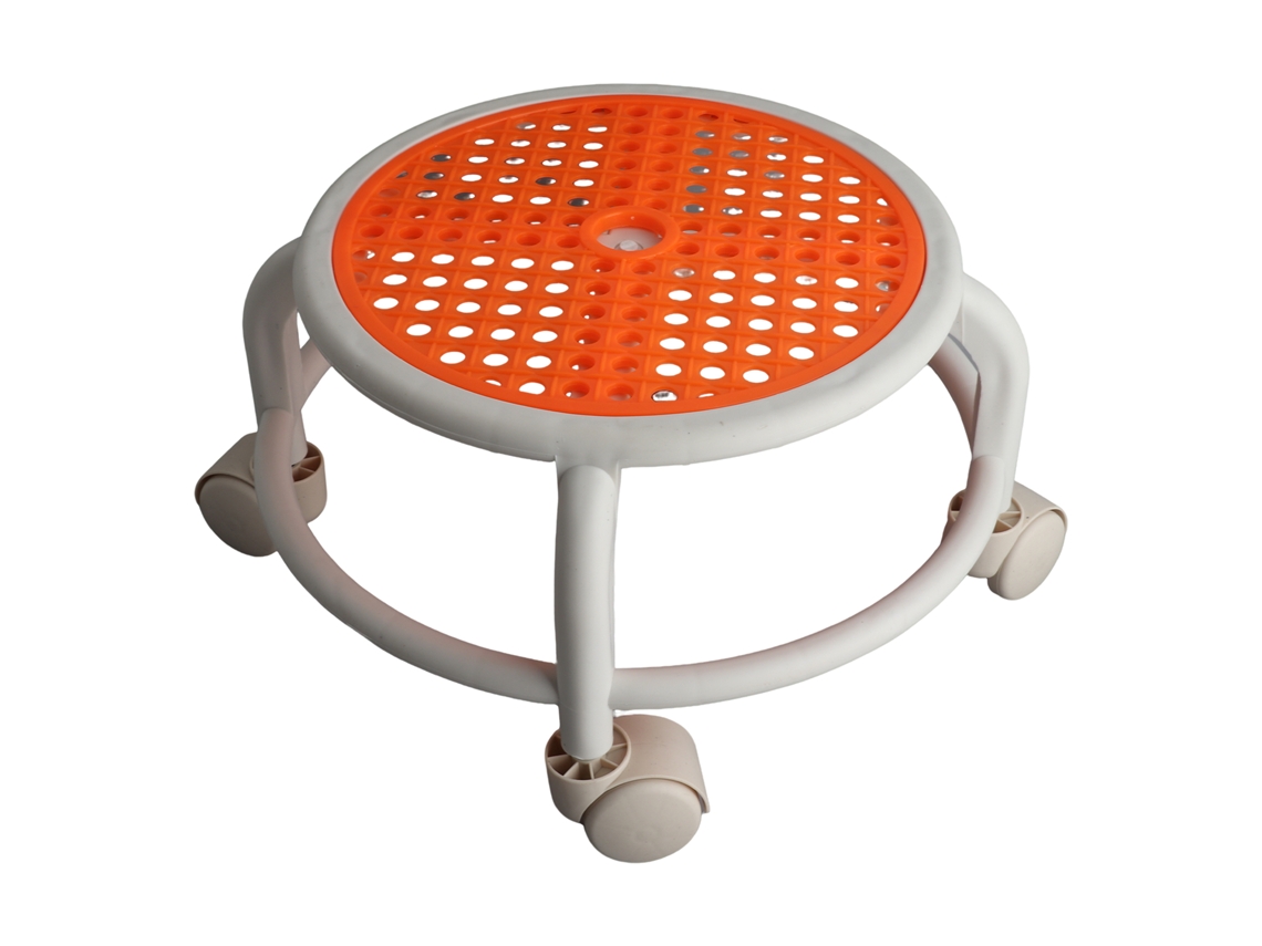 Taburete Bajo Con Ruedas, Universal, Móvil, Mini, Redondo, Cómodo Para El Hogar, Naranja.